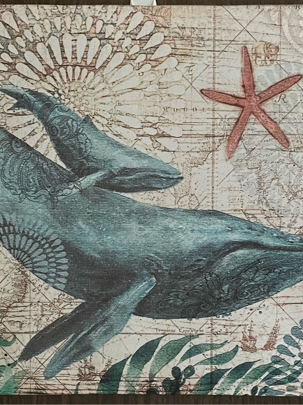 12”x12” Whale Canvas Picture Coastal Nautical Ocean Decor Teal